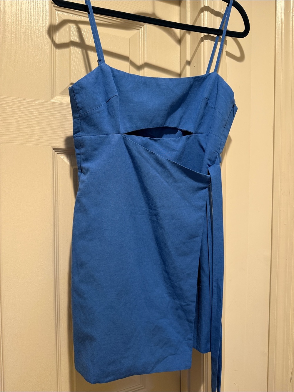 Zara Cobalt Blue Wedding Guest Mini SKORT Cutout Side Tie Spaghetti Strap S - Picture 5 of 16